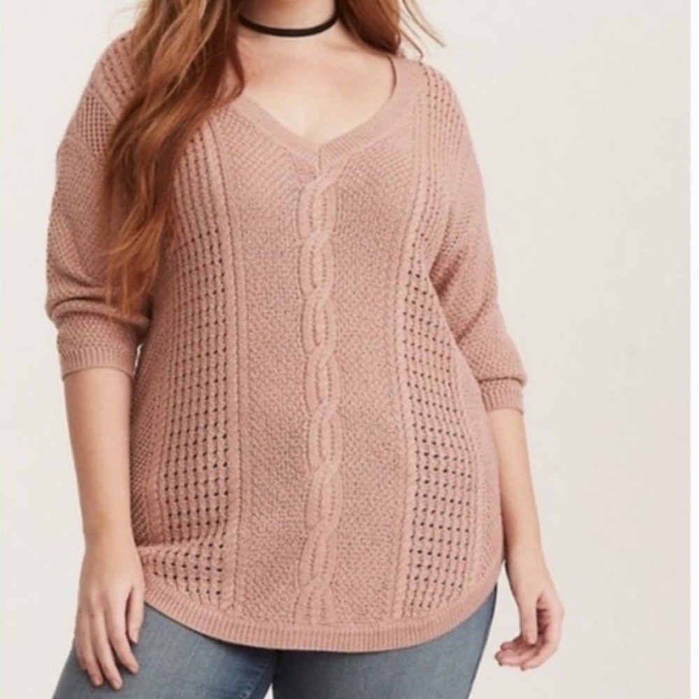 Torrid V-Neck Sweater in Soft Pink